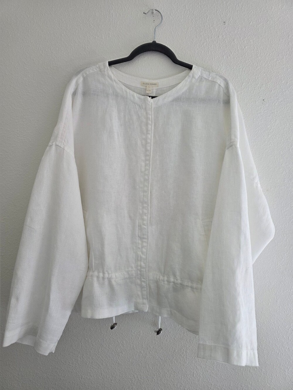 Eileen Fisher Organic Handkerchief Linen Open Front Drawstring Jacket/Blouse  XL